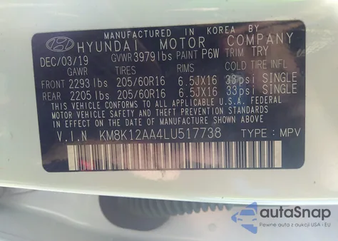 2020 Hyundai Kona Se из США, поврежденный, VIN KM8K12AA4LU517738